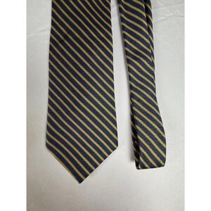 Brooks Brothers Makers Gold Blue  Horizontal Stripe Tie 100% Silk Made in USA